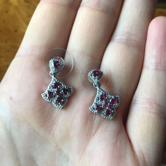 Natural Rubellite Sterling Silver Dangle Earrings - Picture 7 of 7